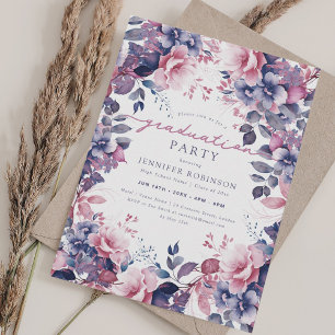 Boho Purple Botanical Garden Floral Graduation Invitation