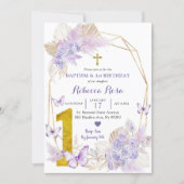 Boho Purple Butterfly Baptism and 1st Birthday Invitation (Front)