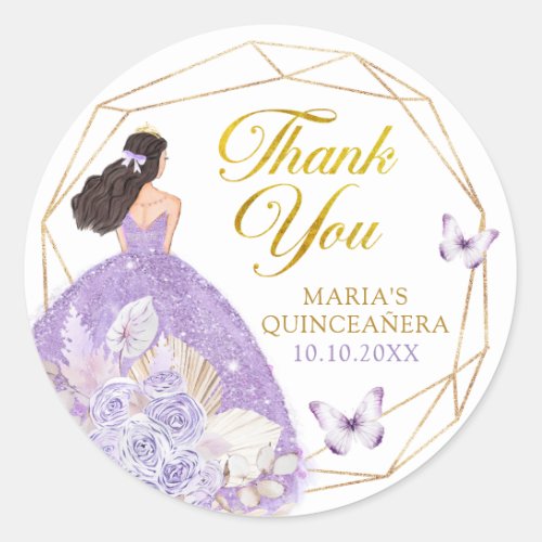 Boho Purple Butterfly Floral 15 Aos Thank You Classic Round Sticker