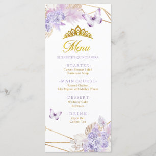 Boho Purple Butterfly Floral Princesa Quinceañera Menu