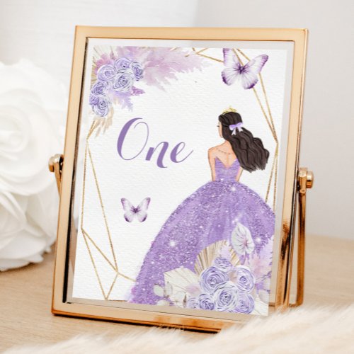 Boho Purple Butterfly Floral Princess Quinceaera Table Number