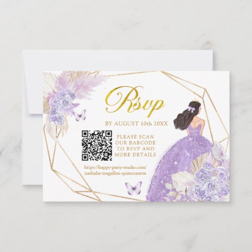 Boho Purple Butterfly Girl Quinceaera QR RSVP Card