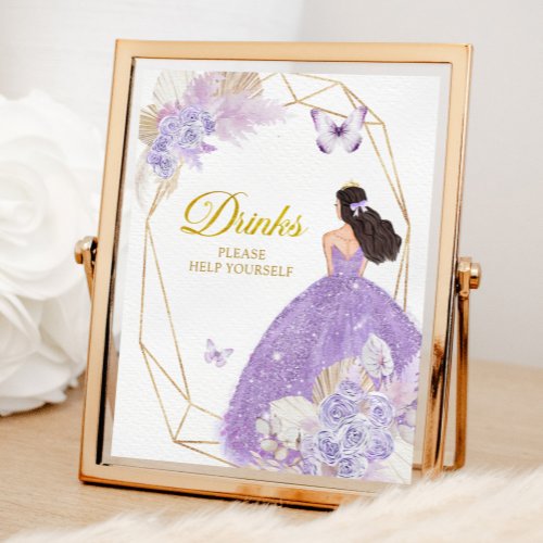 Boho Purple Butterfly Princesa Quinceaera Drinks Poster