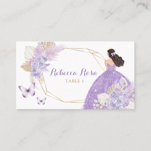 Boho Purple Butterfly Princesa Quinceaera Place Card