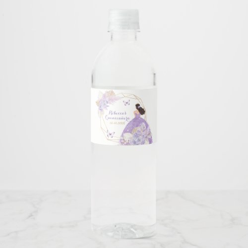 Boho Purple Butterfly Princesa Quinceaera Water Bottle Label