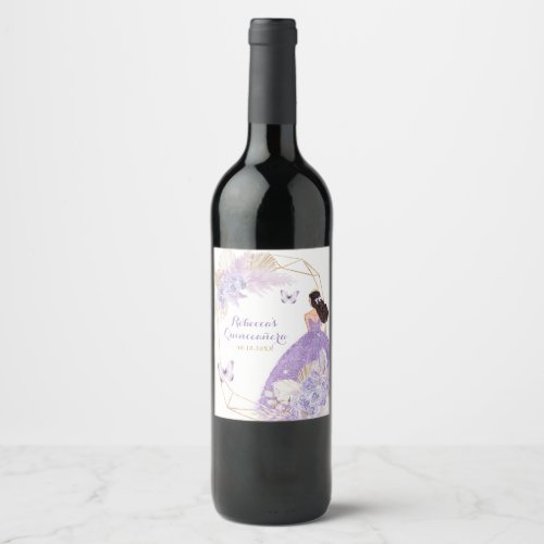 Boho Purple Butterfly Princesa Quinceaera Wine Label