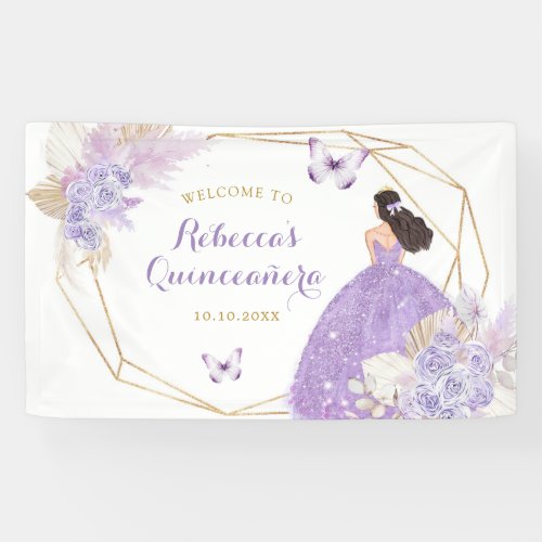 Boho Purple Butterfly Princess Quinceaera Large Banner