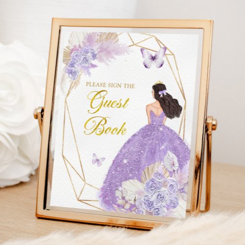 Boho Purple Butterfly Quinceaera Guest Book