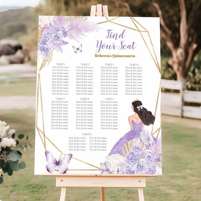 Boho Purple Butterfly Quinceañera Seating Chart (Creator Uploaded)