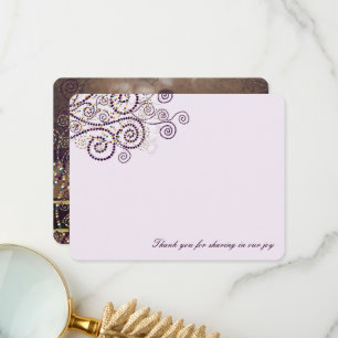 Boho Purple Dots Spirals Elegant Photo Wedding Thank You Card
