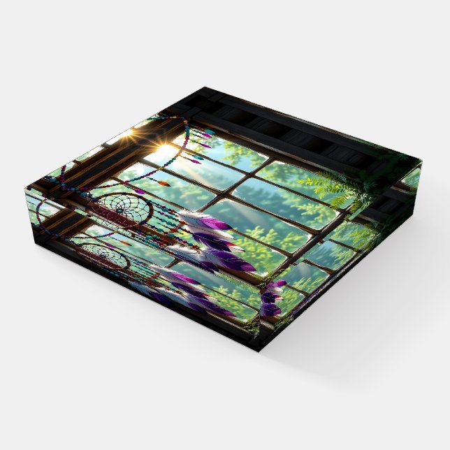 Boho Purple Dreamcatcher in Window Paperweight (Angled)