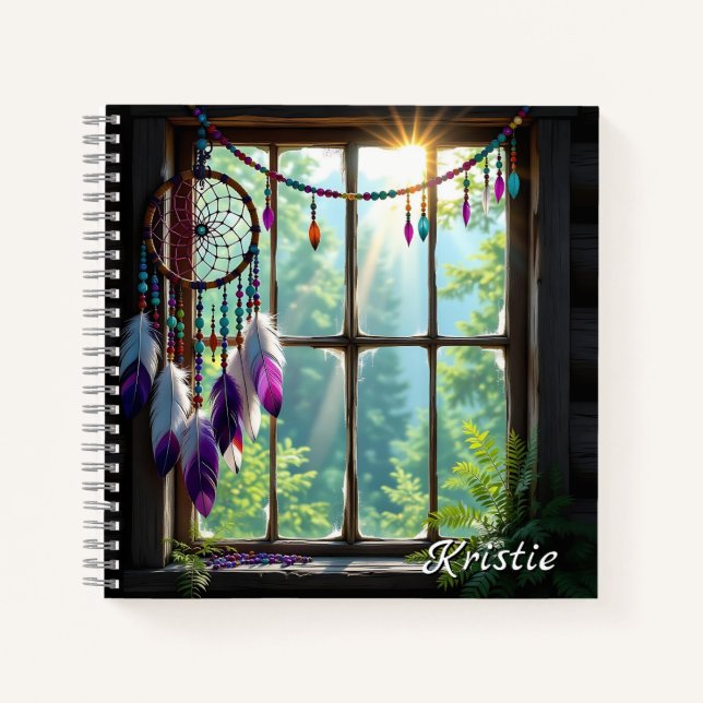 Boho Purple Dreamcatcher in Window  Personalized Notebook (Front)