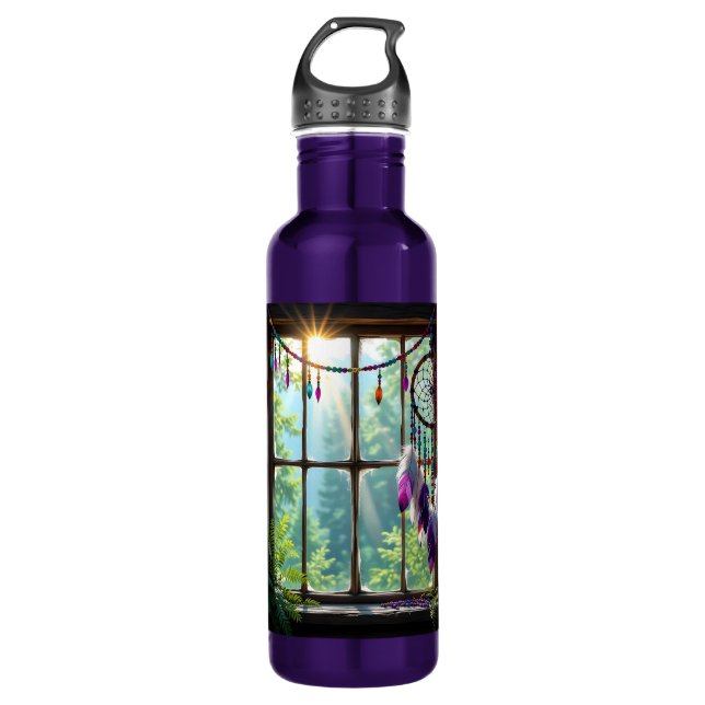 Boho Purple Dreamcatcher in Window Stainless Steel Water Bottle (Front)