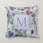 Boho Purple Dusty Blue Watercolor Floral Monogram Throw Pillow<br><div class="desc">Beautiful boho-style lilac purple and dusty blue watercolor floral throw pillow with your monogram/initial.   Contact us for help with customization or matching products.</div>