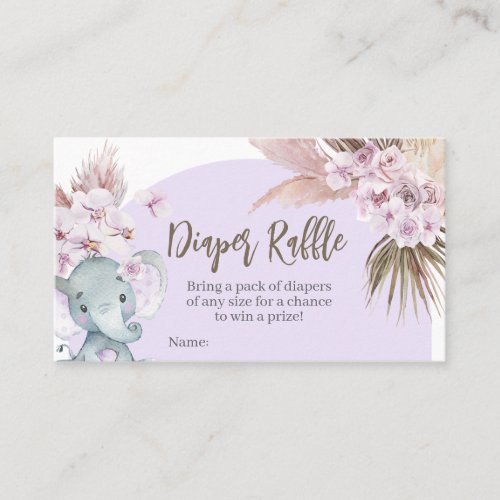 Boho Purple Elephant Baby Shower Diaper Raffle Business Card