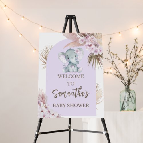 Boho Purple Elephant Baby Shower Welcome Sign 