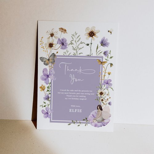 Boho Purple Fairy Wildflower Garden Girl Birthday Thank You Card