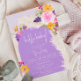 Boho purple floral arch girl hello baby shower invitation