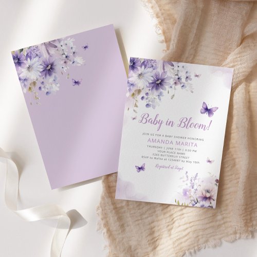 Boho Purple Floral Baby in Bloom Girl Baby Shower Invitation