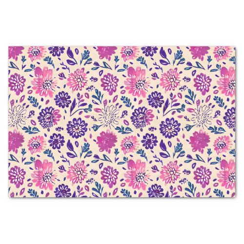 Boho Purple Floral Botanical Tissue Paper