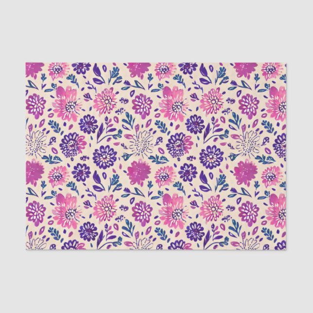 Boho Purple Floral Botanical Tissue Paper (Front)