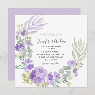 Boho Purple Floral & Botanical Watercolor Invitation