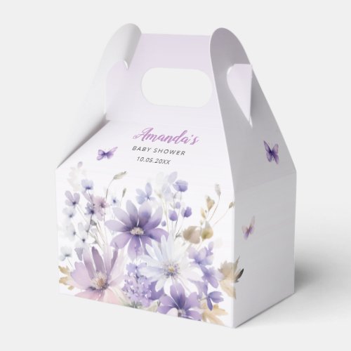 Boho Purple Floral Butterfly Baby Shower Thank You Favor Boxes