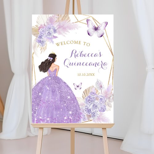 Boho Purple Floral Butterfly Quinceaera Welcome Poster