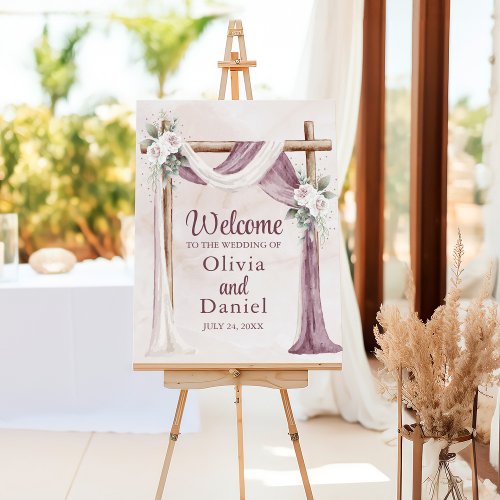 Boho Purple Floral Canopy Wedding Welcome Foam Board