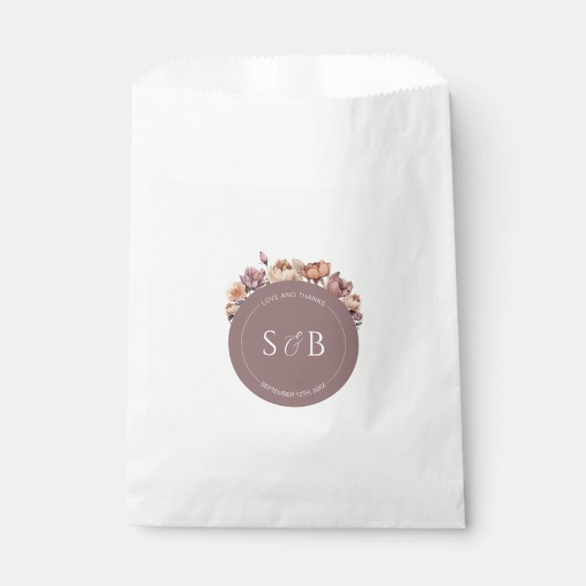Boho Purple Floral Favor Bags with Monogram (Front)