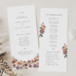 Boho Purple Floral Garden Wedding Program Card<br><div class="desc">Make your wedding day uniquely yours with our customizable minimalist elegant boho neutral, purple, and peach, flat double-sided program card featuring a autumn garden, winter, or spring vibe. This program features space to write an order of ceremony, event timeline itinerary, wedding party information, and thank you message from the bride...</div>