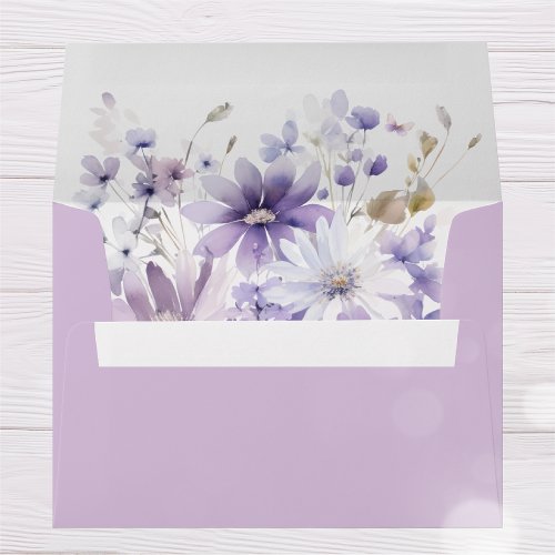 Boho Purple Floral Girl Baby Shower Invitation Envelope