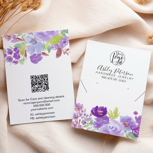 Boho purple floral logo jewelry earring necklace business card