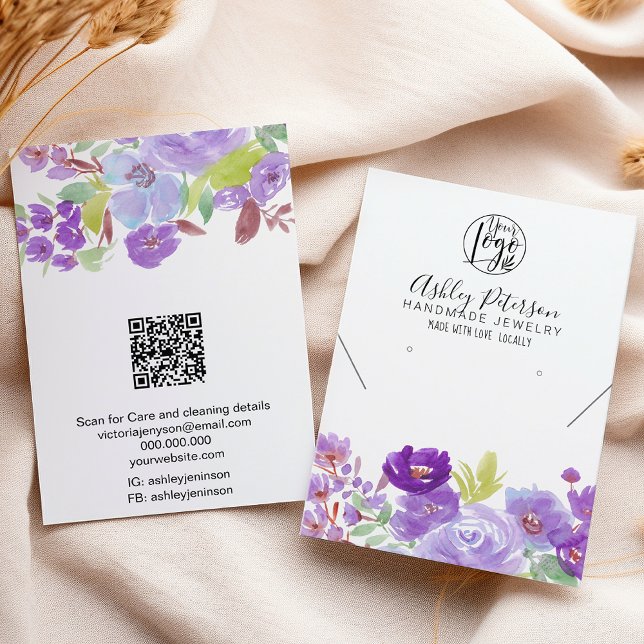 Boho purple floral logo jewelry earring necklace business card (Boho purple floral logo jewelry earring necklace business card)