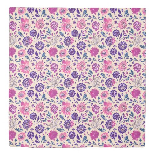 Boho Purple Floral Pattern Duvet Cover