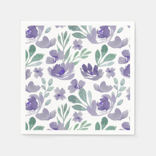 Boho Purple Floral Pattern Wedding Napkins