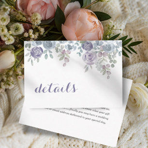 Boho Purple Floral QR Code Wedding Details Enclosure Card