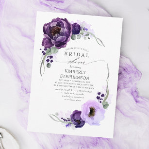 Boho Purple Floral Royal Bridal Shower Invitation