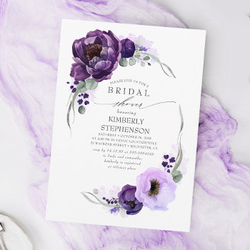 Boho Purple Floral Royal Bridal Shower Invitation by lovelywow at Zazzle