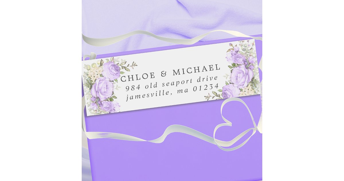 Boho Purple Floral Rustic Wedding Return Address Label | Zazzle