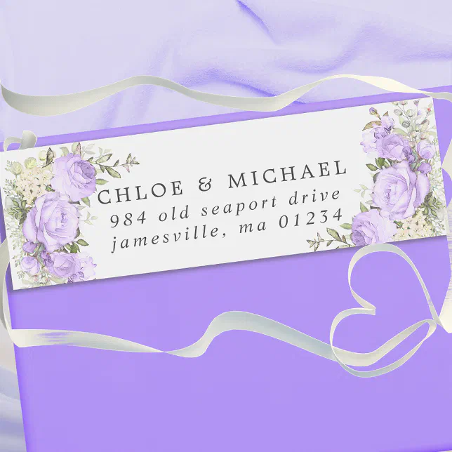Boho Purple Floral Rustic Wedding Return Address Label | Zazzle
