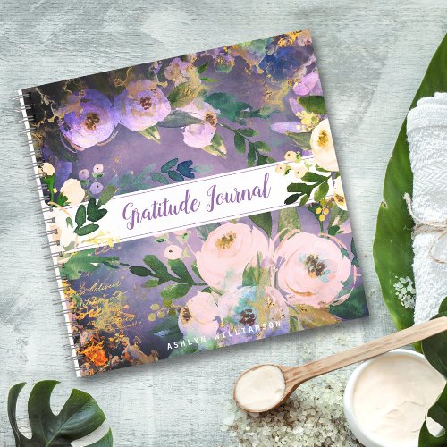 Boho purple floral watercolor gratitude journal