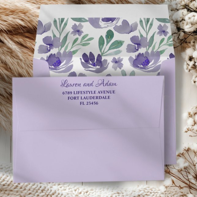 Boho Purple Floral Watercolor  Wedding Envelope (Creator Uploaded)
