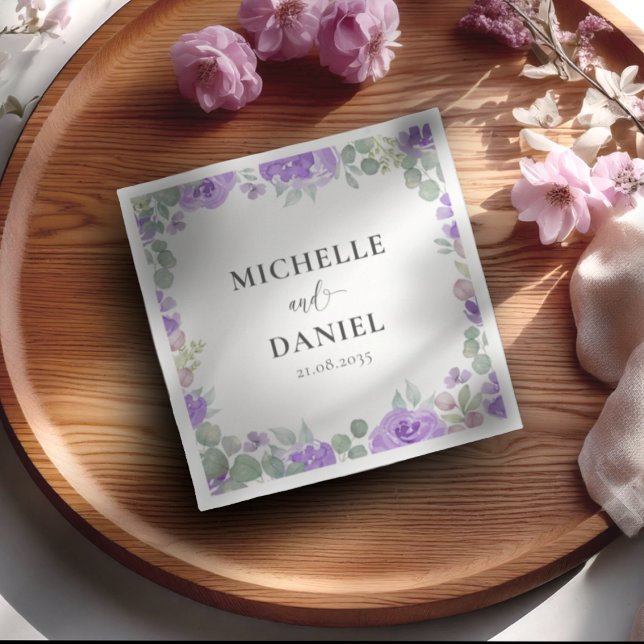 Boho Purple Floral Watercolor Wedding Napkins (Creator Uploaded)