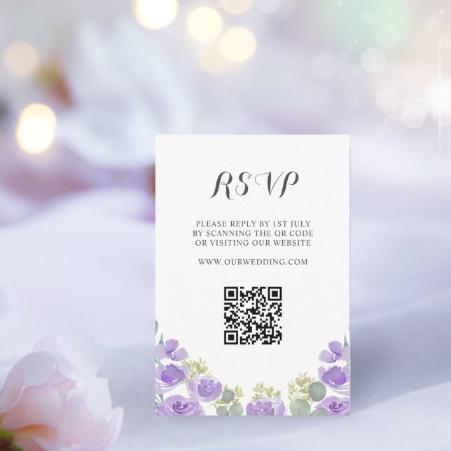 Boho Purple Floral Watercolor Wedding RSVP Card (Creator Uploaded)
