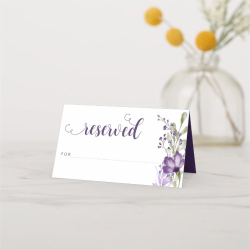 Boho Purple Floral Wedding Reserved Tent Place Card