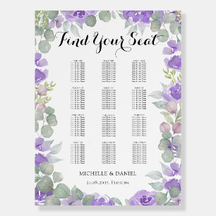 Boho Purple Floral Wedding Seating Chart Foam Board