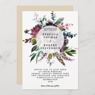 boho purple floral wildfllower wedding invitation
