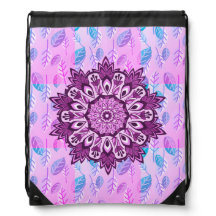 Boho Purple Flower Mandala Leaf Pattern