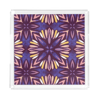 Boho Purple Flower Pattern - Dark Floral Aesthetic Acrylic Tray